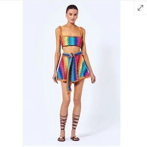 Alexis Kalile Rainbow Mini Skirt With Belt Size M NWOT